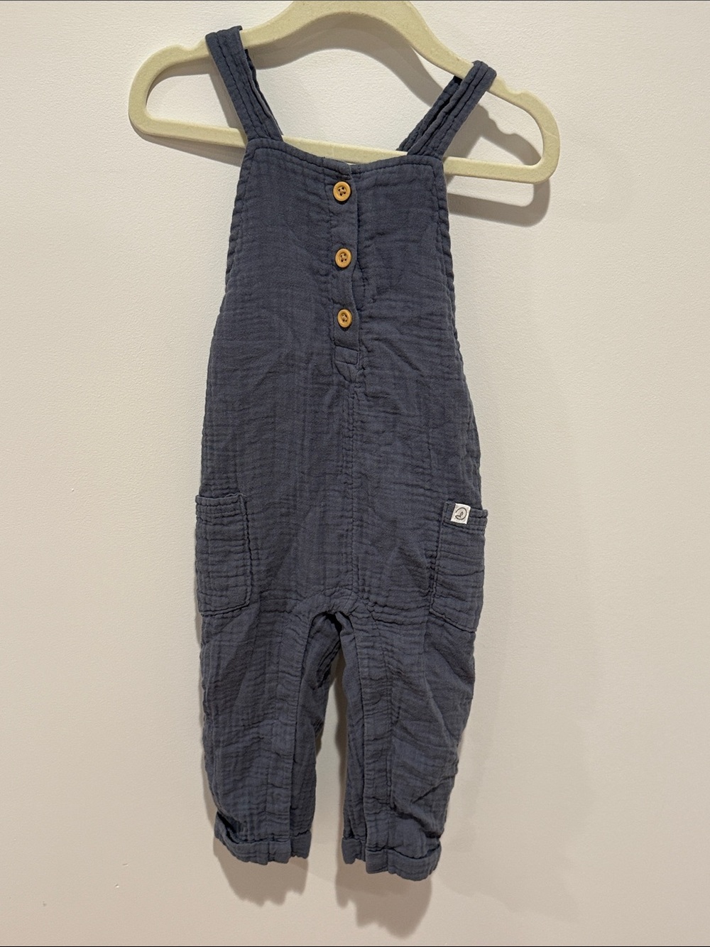 Navy Cotton Gauze Kids Overalls with Button Front